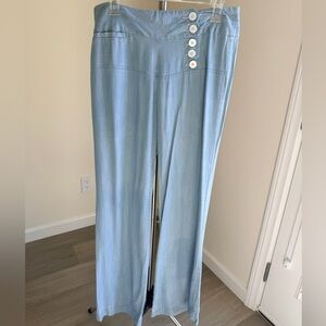 Laju High-Rise Light Blue Wide-Leg 100% Tencel pants with Side Button Detail